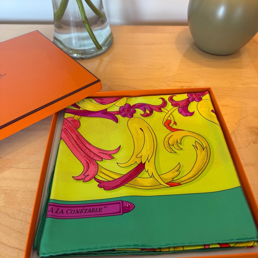 Hermes "Le Mors a la Conetable" Silk Scarf 90cm - Green/Lime/Teal